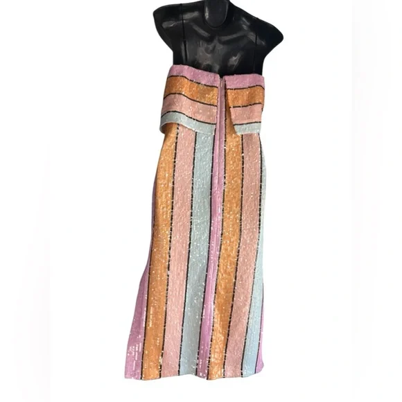 Gianni Bini Halson Multicolor striped Sequin Midi Dres Sz 0 NWT - Picture 9 of 11